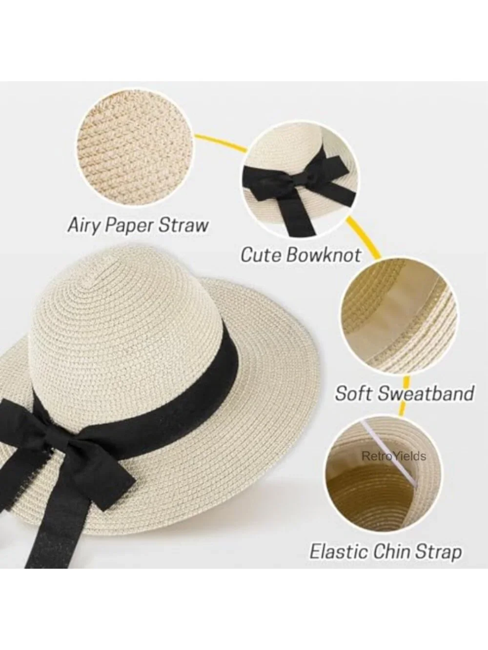Girls Straw Sun Hat with Bowknot, Wide Brim Floppy Beach Hat, UPF 50+ Outdoor